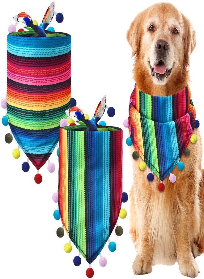 Cosblank 2 Pcs Mexican Dog Bandana Cinco De Mayo Fiesta Dog Costume Summer Mexican Pet Triangle Bib Adjustable with Pom Poms for Small Medium Pets Cats - Image 1